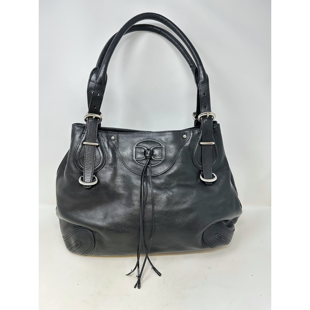 Vintage DKNY Double Strap Top Handle Leather Bag Black